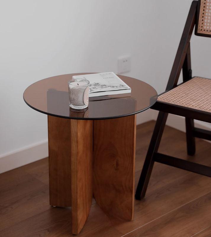 Bàn cà phê tròn bằng gỗ mặt kính cường lực ND6658 | Flexdecor VN | 7