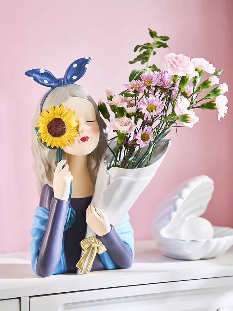 Bình hoa trang trí cô gái với hoa hướng dương LM6919 | Flexdecor VN | 11