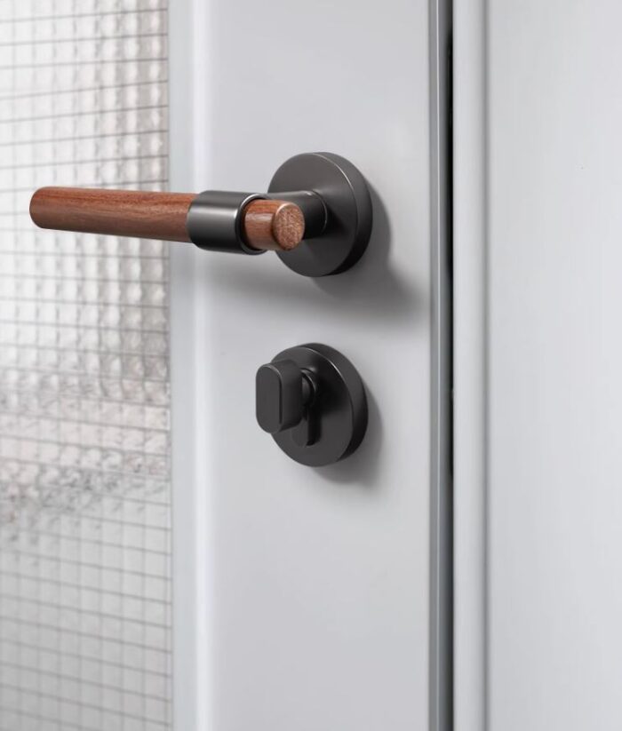 Khóa cửa tay gạt hợp kim tay cầm gỗ óc chó LKF7177 | Flexdecor VN | 2