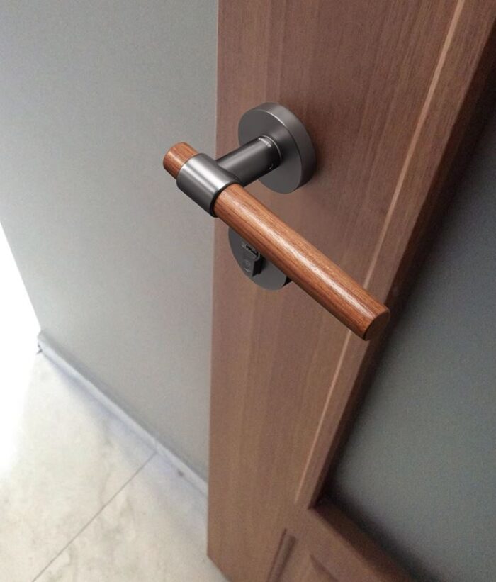 Khóa cửa tay gạt hợp kim tay cầm gỗ óc chó LKF7177 | Flexdecor VN | 4