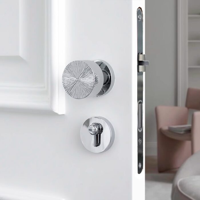 Khóa tay nắm tròn bằng đồng màu bạc sáng JJ7262 | Flexdecor VN | 4