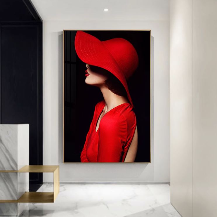 Tranh treo tường nghệ thuật cô gái đội mũ đỏ TS6099 | Flexdecor VN | 3
