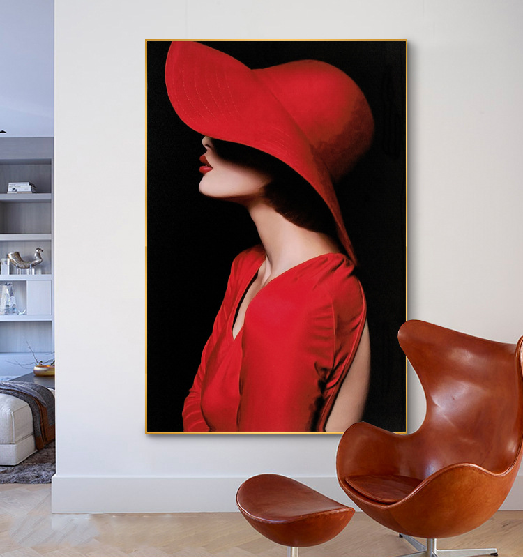 Tranh treo tường nghệ thuật cô gái đội mũ đỏ TS6099 | Flexdecor VN | 9