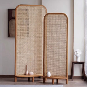 Vách ngăn bình phong khung gỗ phối mây đan FH032