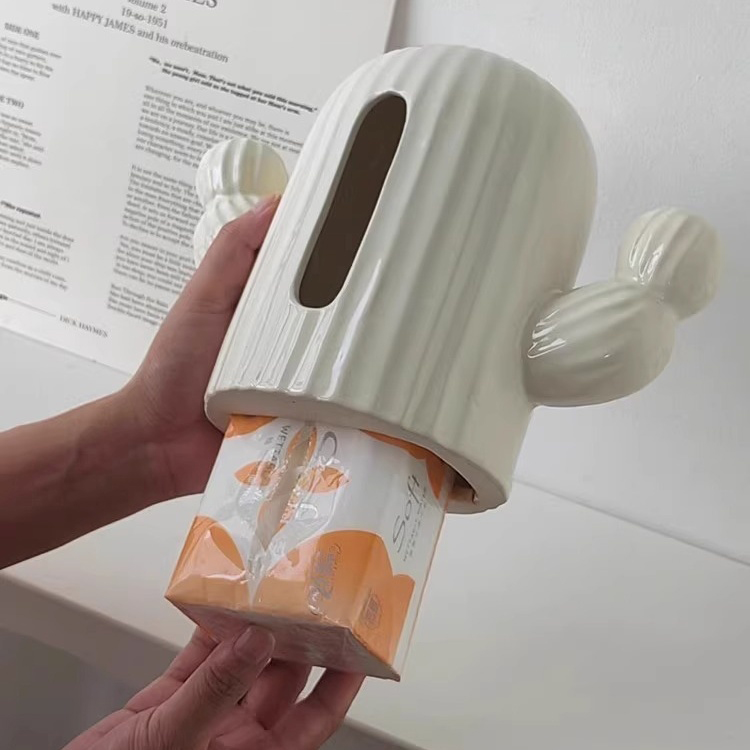 Hộp đựng khăn giấy gốm sứ hình xương rồng XM125 | Flexdecor VN | 87