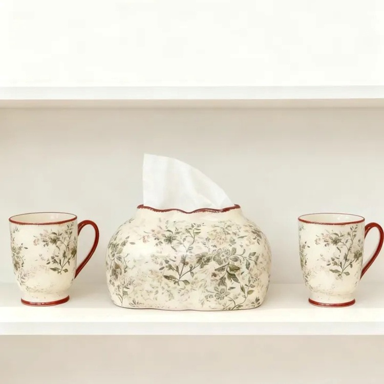 Hộp đựng khăn giấy gốm sứ hoa xuân thanh nhã RE829 | Flexdecor VN | 157