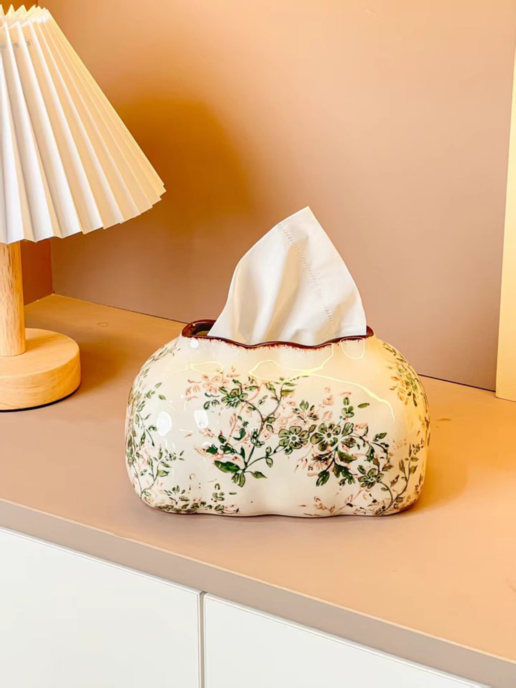 Hộp đựng khăn giấy gốm sứ hoa xuân thanh nhã RE829 | Flexdecor VN | 155