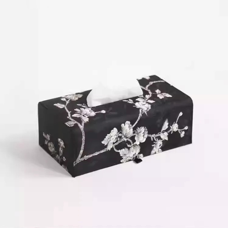 Hộp đựng khăn giấy thêu hoa mận trắng cổ điển SL747 | Flexdecor VN | 129