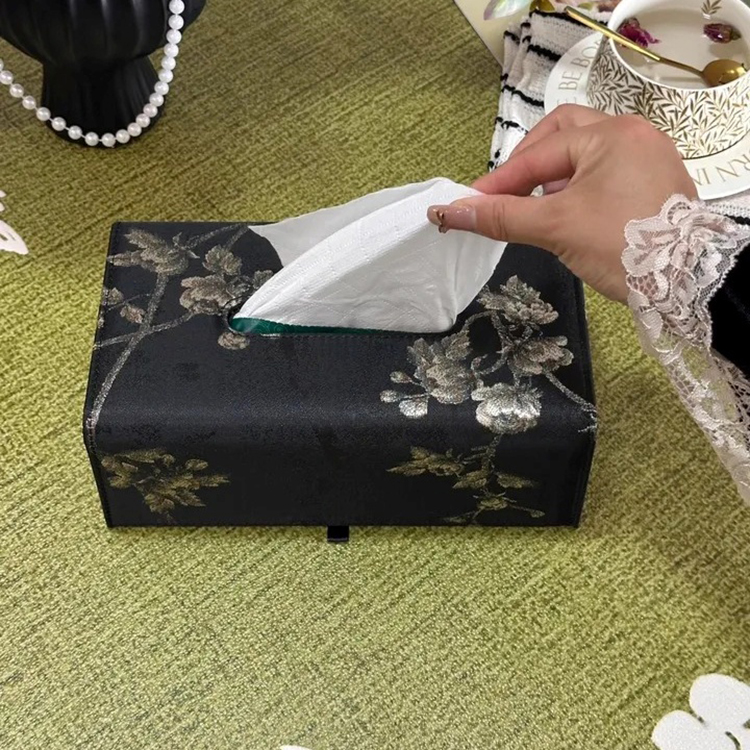 Hộp đựng khăn giấy thêu hoa mận trắng cổ điển SL747 | Flexdecor VN | 119