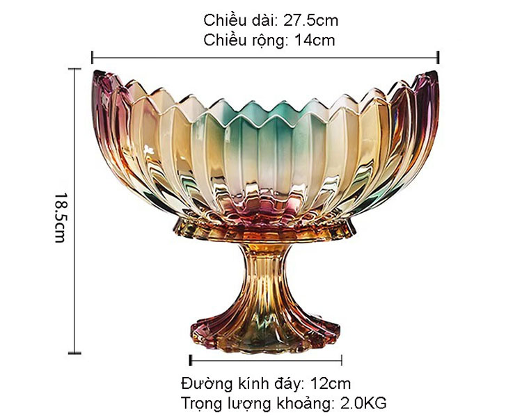 Đĩa trái cây thủy tinh dáng thuyền phối màu nghệ thuật HL5742 | Flexdecor VN | 21