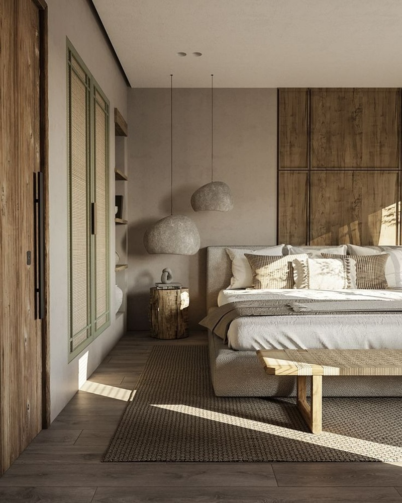 Phong cách Wabisabi trong nội thất: Đánh thức sự rung cảm từ những chất liệu thô mộc | Flexdecor VN | 3 Phong cách Wabisabi trong nội thất phòng ngủ