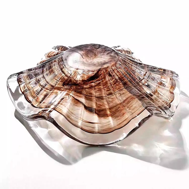Đĩa thủy tinh vỏ sò nâu khói Smoky Shell HL91133 | Flexdecor VN | 16
